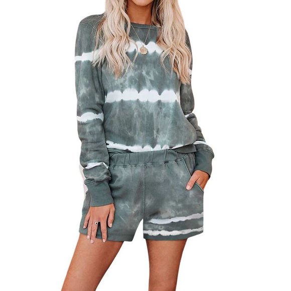 Tie-dyed Stripes Long Sleeve Shorts Lounge Set MEDIUM (606) - Picture 1 of 6